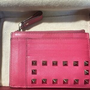 Valentino Rockstud Cardholder Hot Pink